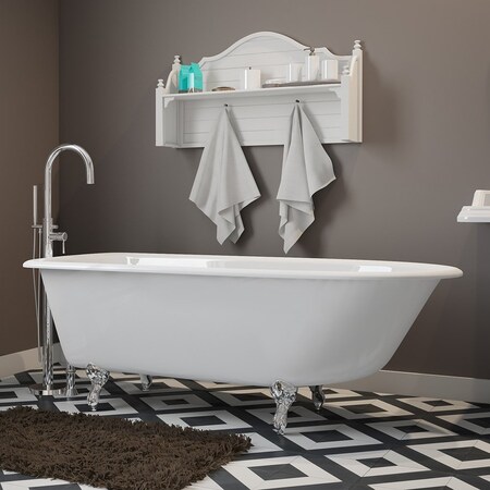 Cambridge Plumbing Rolled rim clawfoot tub, free-standing plumbing pkg faucet 150 Polished Chrome No Holes 60" RR61-150-PKG-CP-NH